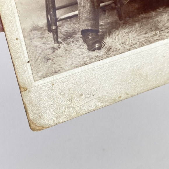 c1880 Cabinet Card Couple Studio Photo Man Moustache Woman High Neck Puff Sleeve - Picture 3 of 7